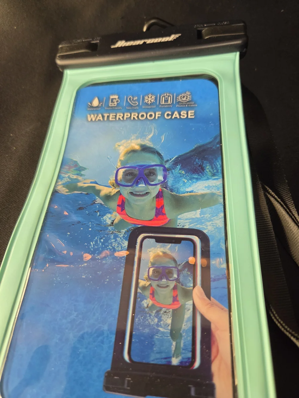 Universal Waterproof Phone Case with Neck Strap - Black & Teal